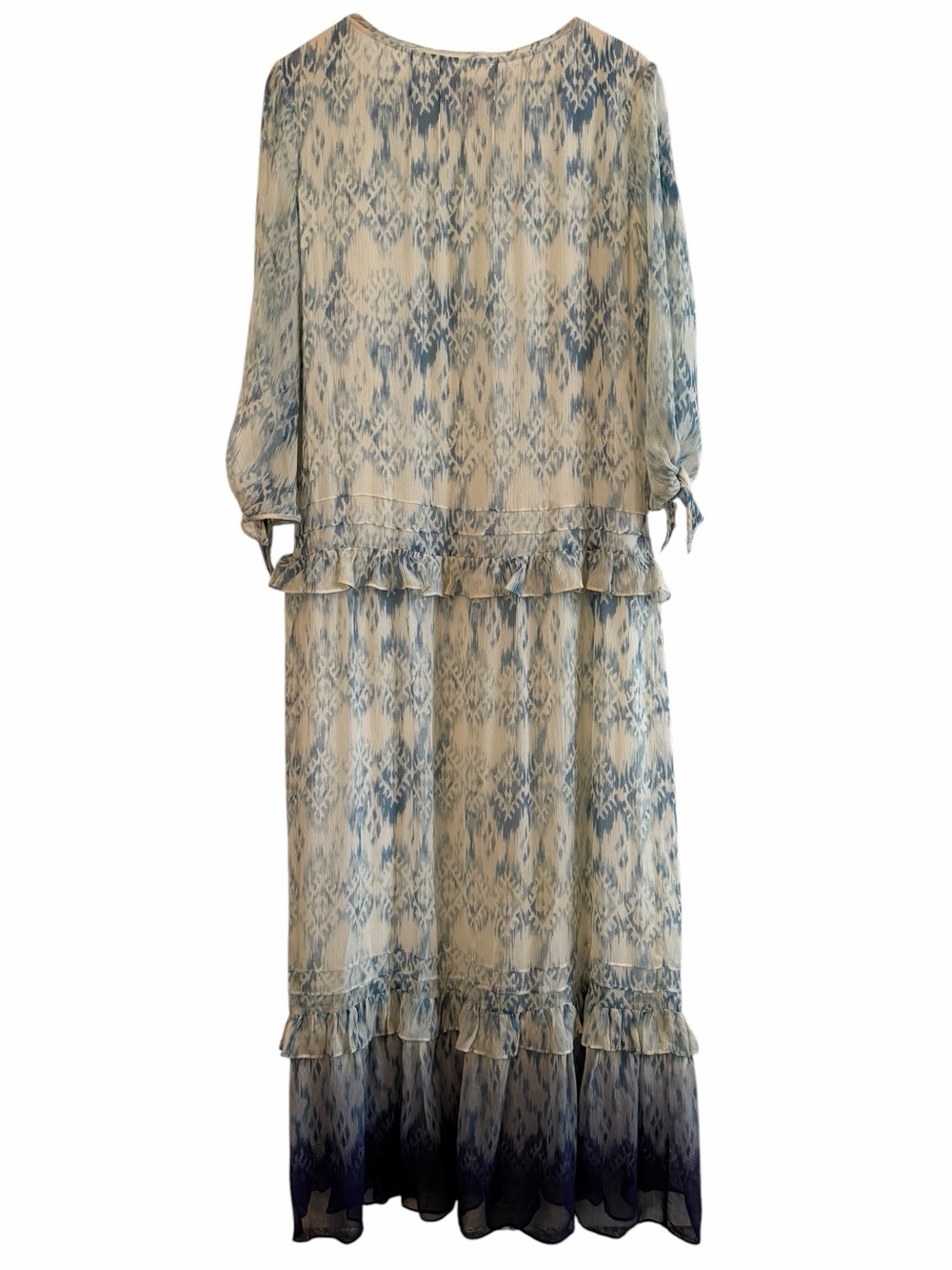 Sundance Maxi Dress Sz 6 Blue Ivory Silk Ikat Ruffled Tiered Drop Waist Size Zip - Picture 4 of 9